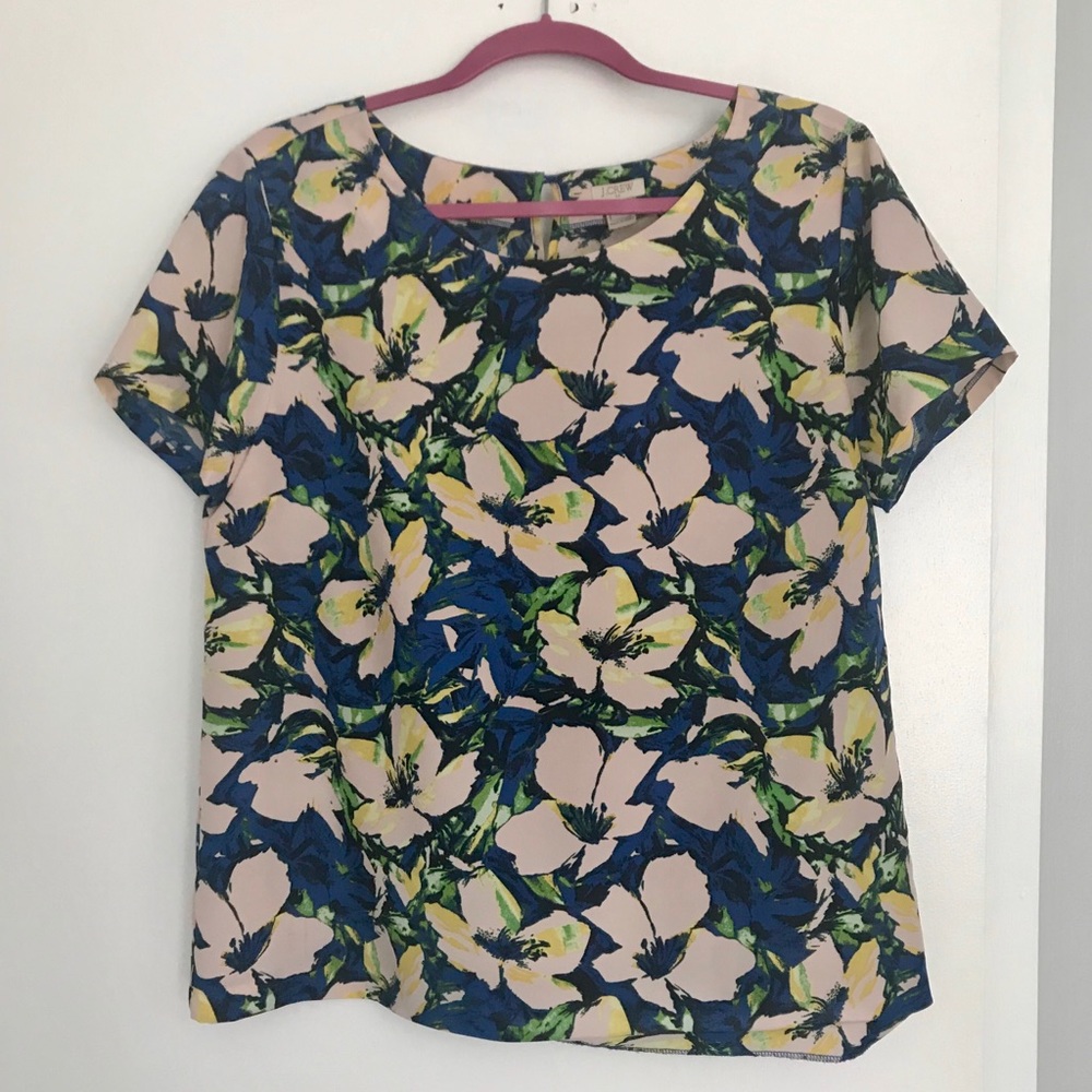 J Crew Floral Short Sleeve Shirt Size M
